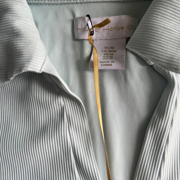 House of Harlow Sage Green Collared Long Sleeve Ribbed Bodysuit NWT Size M - Picture 3 of 7